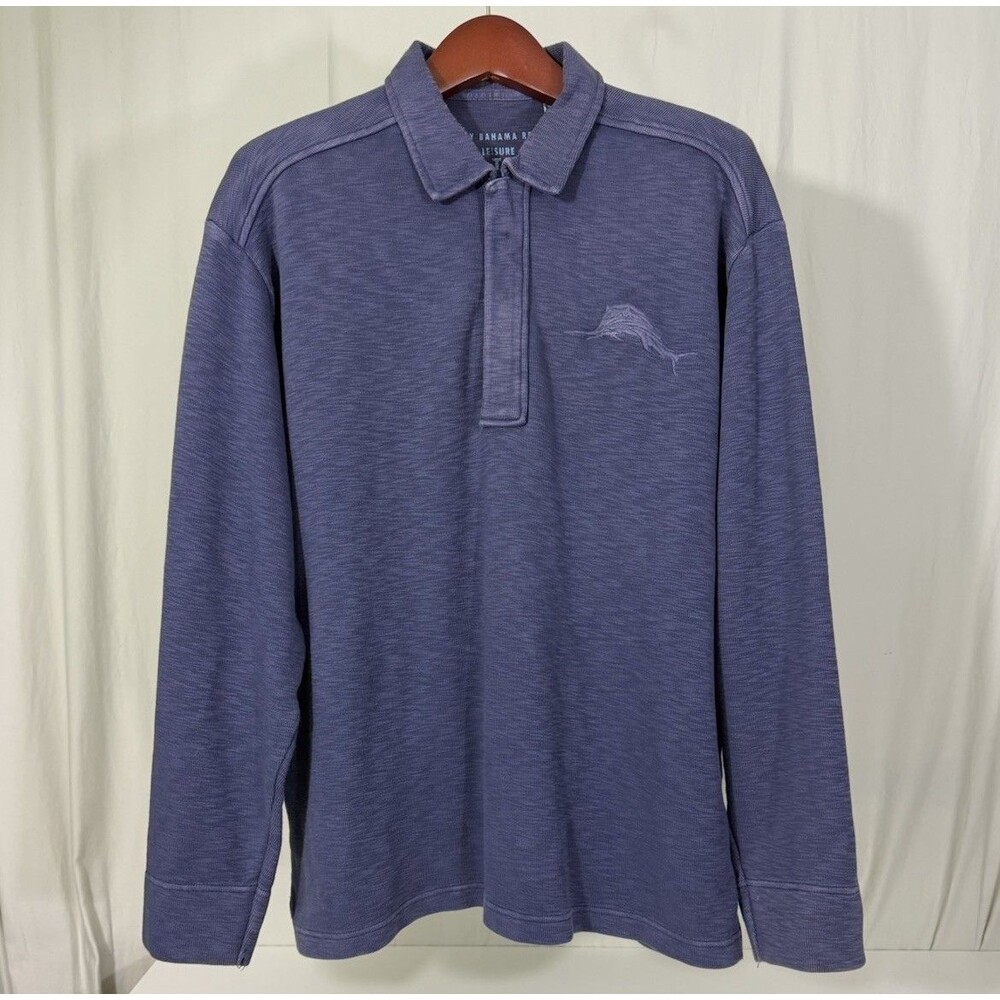 Tommy Bahama Mens Blue Quarter Zip Embroidered Logo Knit Pullover Sz XL Preppy
